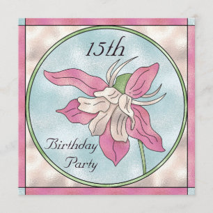 Pink Orchid Stain Glass Effect 15th Birthday Invitation