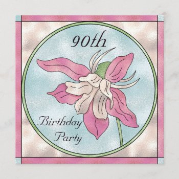 Pink Orchid Stain Glass Effect 90th Birthday Invitation by JK_Graphics at Zazzle