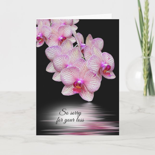 Pink Orchid Water Reflection Sympathy  Card (Front)