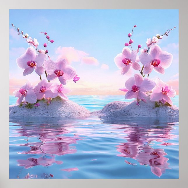 🌸 Pink Orchid Water Reflection Tranquil Spaces 🌸 Poster (Front)