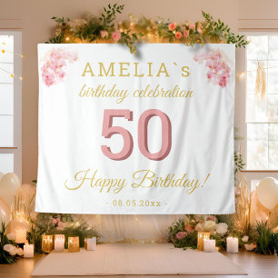 Pink Orchid Watercolor 50th Birthday Backdrop