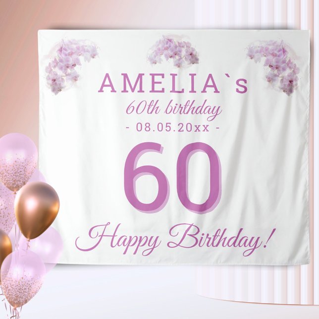 Pink Orchid Watercolor 60th Birthday Backdrop (Creator Uploaded)