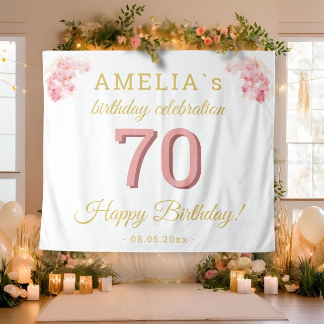Pink Orchid Watercolor 70th Birthday Backdrop (Creator Uploaded)