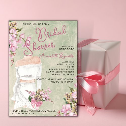 Pink Orchid Watercolor Bridal Shower Invitation