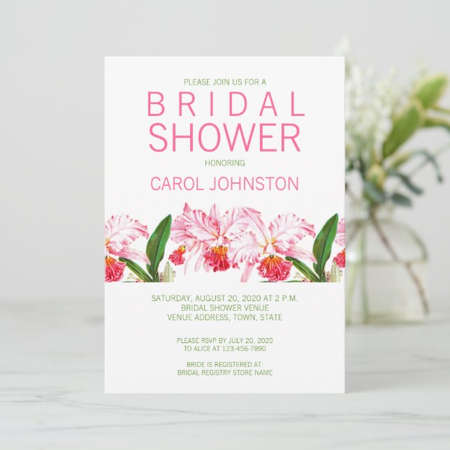 Pink Orchid Watercolor Bridal Shower Invitation (Standing Front)