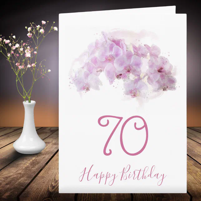 Pink Orchid Watercolor Floral 70th Birthday Card | Zazzle