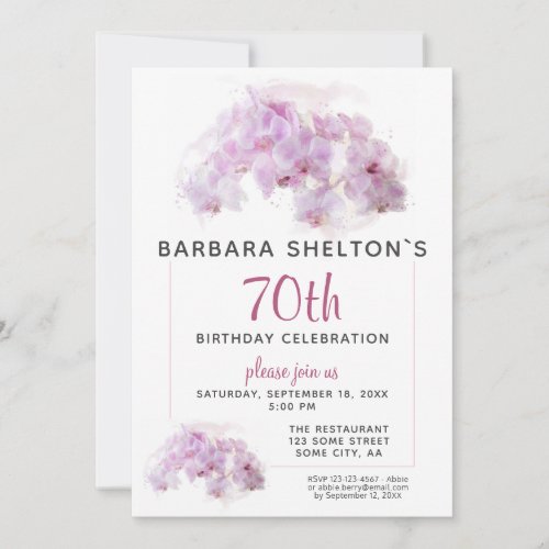 Pink Orchid Watercolor Floral Birthday Party Invitation