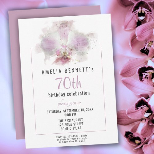 Pink Orchid Watercolor Floral Birthday Party Invitation