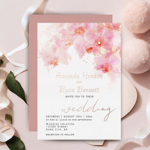 Pink Orchid Watercolor Floral Wedding Rose Gold  Foil Invitation