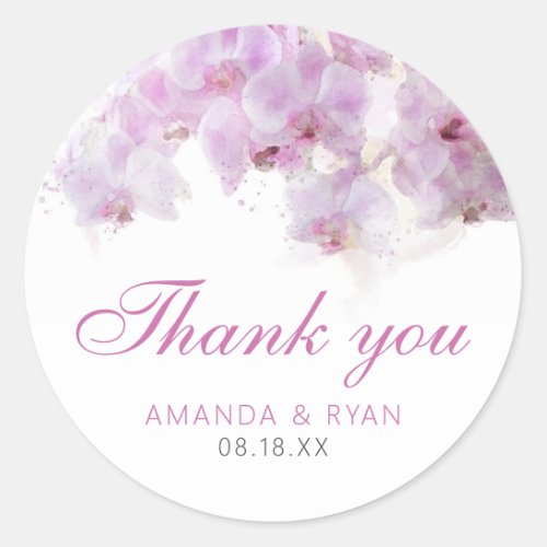 Pink Orchid Watercolor Flower Floral Wedding Class Classic Round Sticker