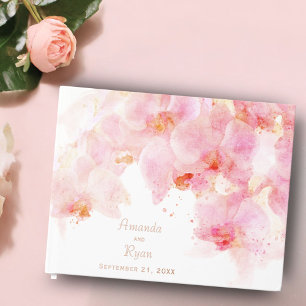 Pink Orchid Watercolor Flower Floral Wedding Foil Guest Book