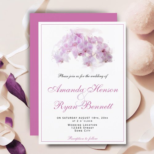 Pink Orchid Watercolor Flower Floral Wedding Invitation