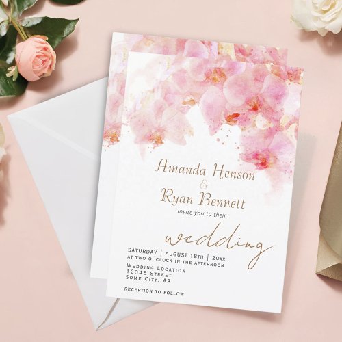 Pink Orchid Watercolor Flower Floral Wedding  Invitation