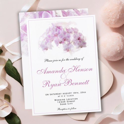 Pink Orchid Watercolor Flower Floral Wedding Invitation