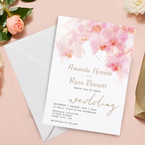 Pink Orchid Watercolor Flower Floral Wedding  Invitation