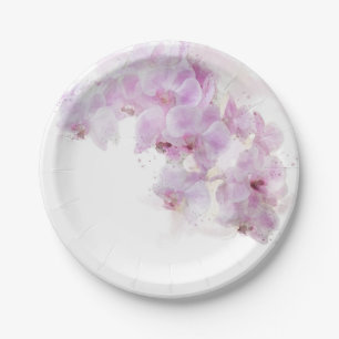 Pink Orchid Watercolor Flower Floral Wedding Paper Plates