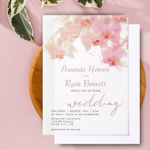 Pink Orchid Watercolor Flower Floral Wedding Vellum Invitations