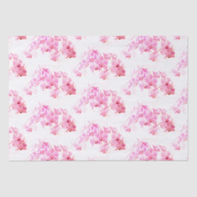 Pink Orchid Watercolor Flower Pattern Tissue Paper (Front)