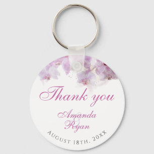 Pink Orchid Watercolor Flower Thank you Wedding Keychain