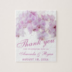 Pink Orchid Watercolor Flower Wedding Thank you Ma Jigsaw Puzzle