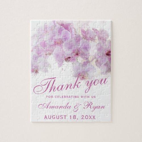 Pink Orchid Watercolor Flower Wedding Thank you Ma Jigsaw Puzzle