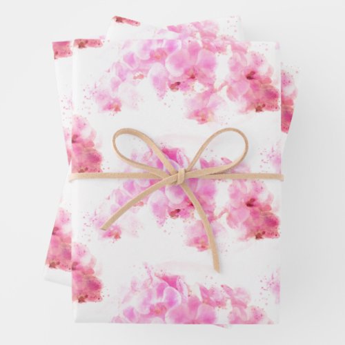 Pink Orchid Watercolor Flower Wrapping Paper Sheets