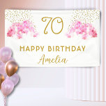Pink Orchid Watercolor Gold Glitter 70th Birthday  Banner<br><div class="desc">Pink Orchid Watercolor Gold Glitter 70th Birthday Banner. Modern floral surprise 70th birthday party backdrop with beautiful pink watercolor orchid and faux gold glitter.</div>