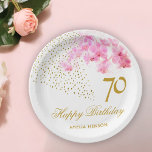 Pink Orchid Watercolor Gold Glitter 70th Birthday Paper Plates<br><div class="desc">Pink Orchid Watercolor Gold Glitter 70th Birthday Party Paper Plates. Modern floral 70th birthday plates with beautiful pink watercolor orchid and faux gold glitter. Add your name and age.</div>