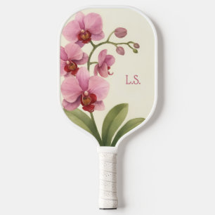 Pink Orchid Watercolor Monogrammed Pickleball Paddle