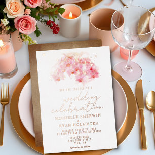 Pink Orchid Watercolor Old Paper Wedding Rose Gold Foil Invitation
