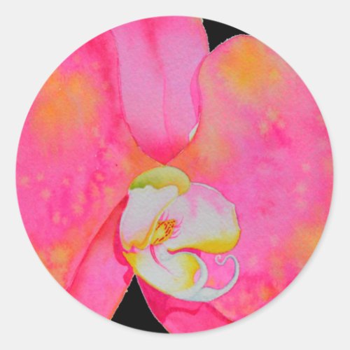 Pink Orchid watercolor painting tropical flowers Classic Round Sticker