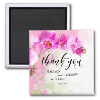 Pink Orchid Watercolor Splash Thank You Magnet by LifeInColorStudio at Zazzle