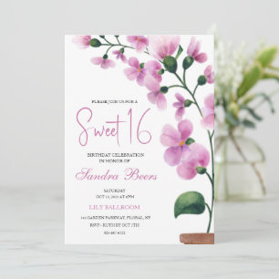 Pink orchid Watercolor Sweet 16 Invitation