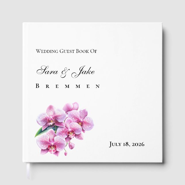 Pink Orchid Wedding Guest Book (Front)
