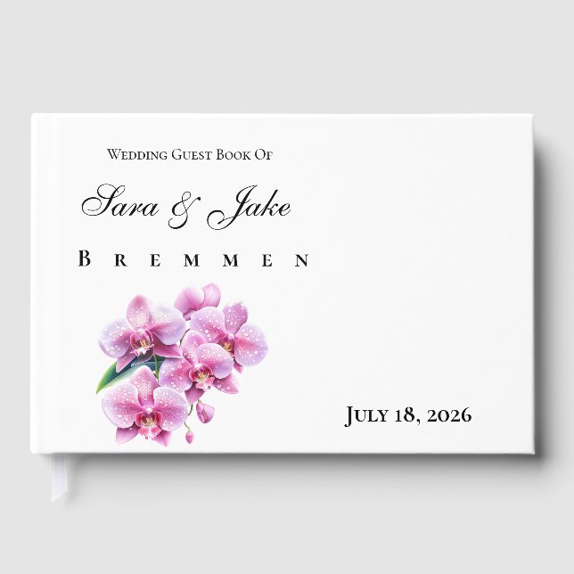Pink Orchid Wedding Guest Book (Front)