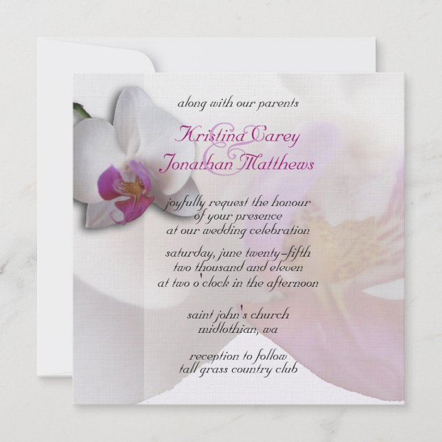 Pink Orchid Wedding Invitation 5.25x5.25 (Front)