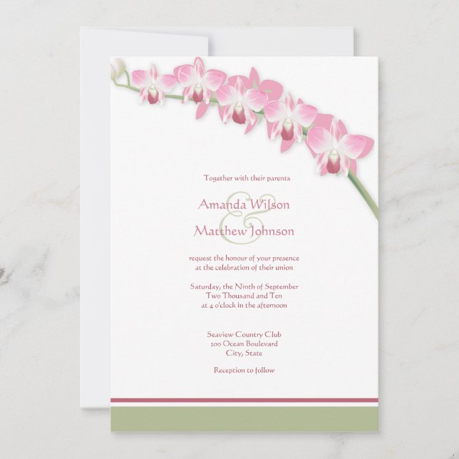 Pink Orchid Wedding Invitations (Front)