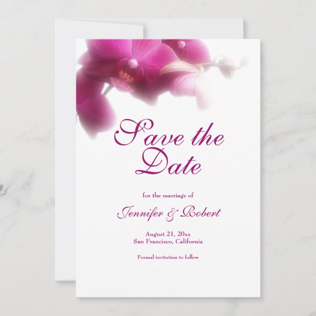 Pink Orchid Wedding Save the Date Announcement (Front)