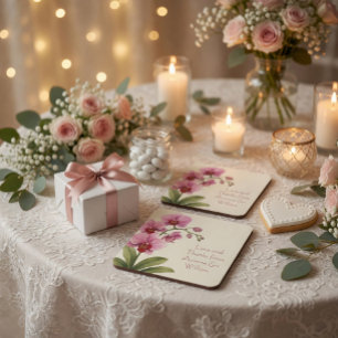 Pink Orchid Wedding Thank You Coasters