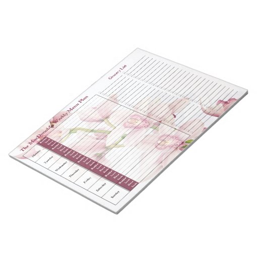 Pink Orchid Weekly Personalized Meal Planner Notepad Zazzle Pink orchid weekly personalized meal planner notepad zazzle