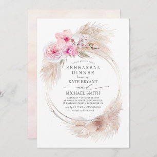 Pink Orchids and Pampas Grass Rehearsal Dinner Invitation