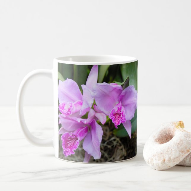 Pink Orchids Bouquet Coffee Mug (With Donut)