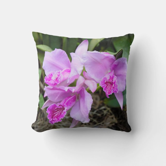 Pink Orchids Bouquet Throw Pillow (Front)