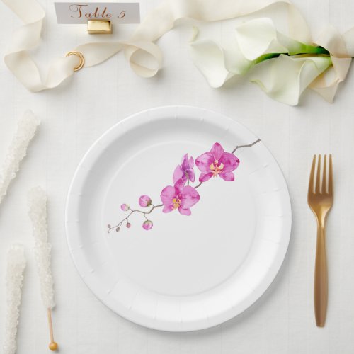 Pink Orchids Bridal Shower Paper Plates