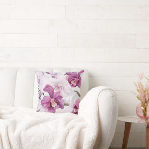 Pink Orchids Design Aesthetic Throw Pillow