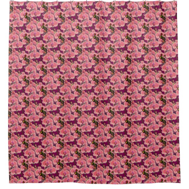 Pink Orchids Floral Art Pattern Shower Curtain (Front)