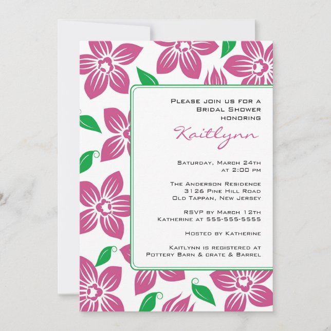 Pink Orchids Frame Bridal Shower Invitation (Front)