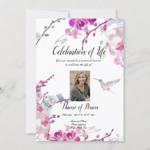 Pink Orchids Funeral Announcement Invitation