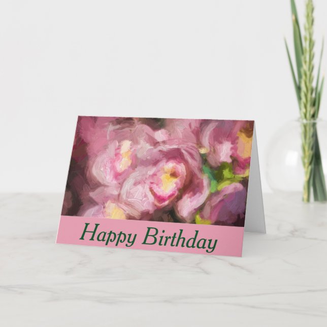 Pink Orchids Impasto Birthday Card (Front)