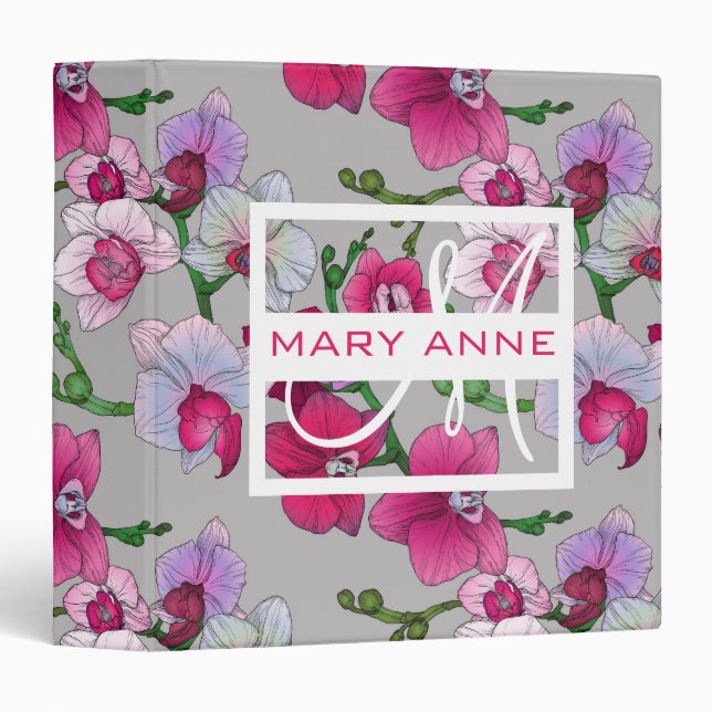 Pink Orchids In Bloom | Add Your Name 3 Ring Binder (Front/Spine)